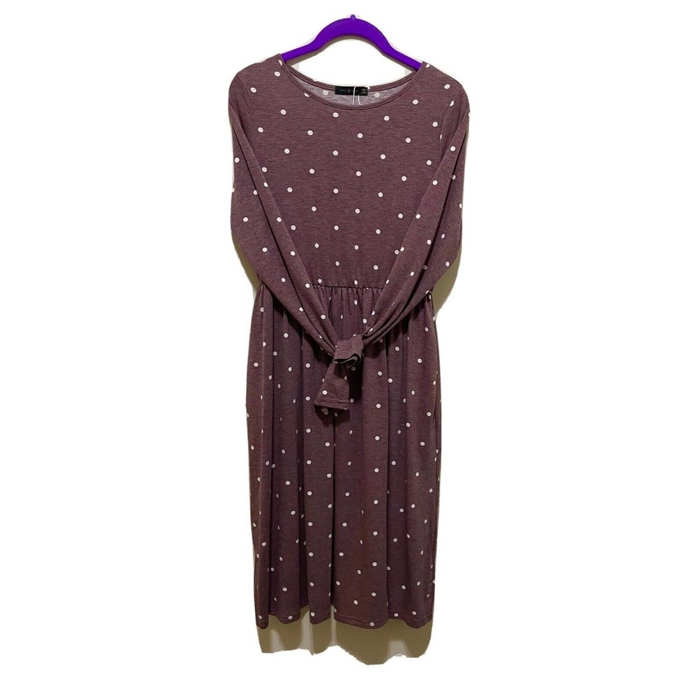 Long-sleeved polka-dot muted purple dress, NWT, Women’s Small